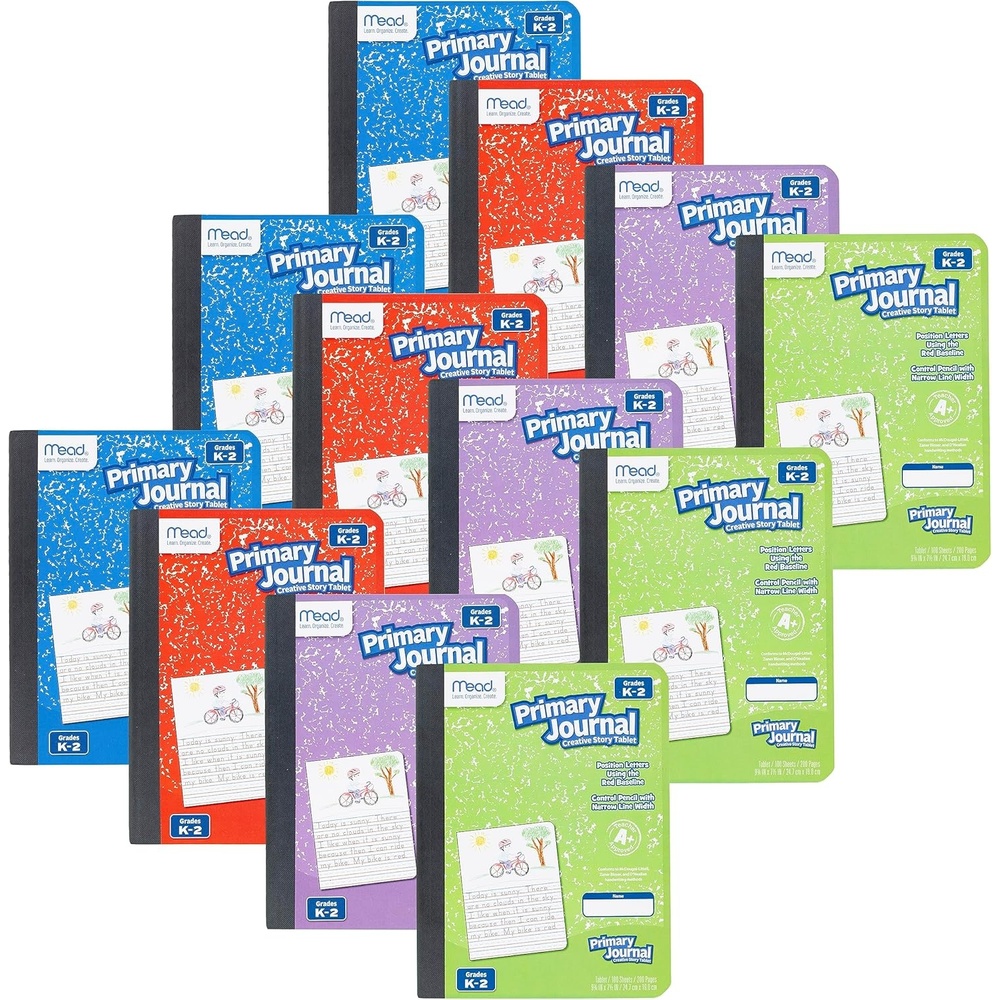 image:imageMead Primary Journal Creative Story Tablet Composition Notebook 75 x 975 Grades K2 100 Sheets 12 Pack Assorted Colors 610052ECM