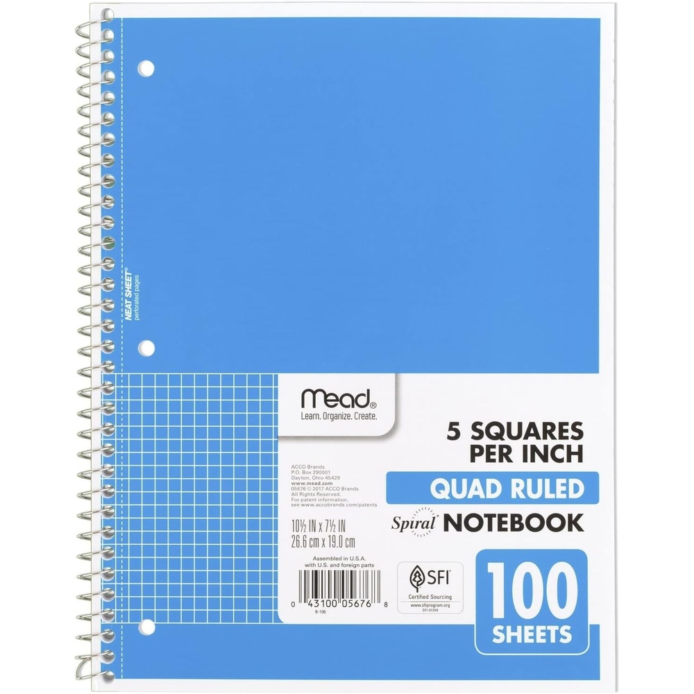 image:imageMead Spiral Notebook 1 Subject Graph Ruled Paper 712 x 1012 100 Sheets Green 05676AC5Blue
