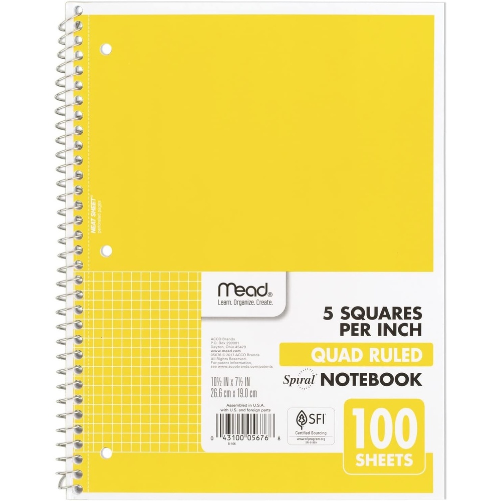 image:imageMead Spiral Notebook 1 Subject Graph Ruled Paper 712 x 1012 100 Sheets Green 05676AC5Yellow