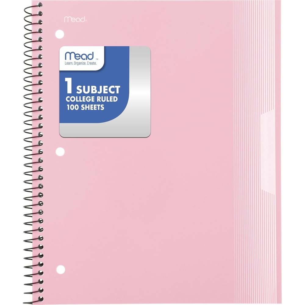 image:imageMead Spiral Notebook 1 Subject Wide Ruled Paper Plastic Cover 8 x 1012 100 Sheets Pastel Lilac 930092DPastel Pink
