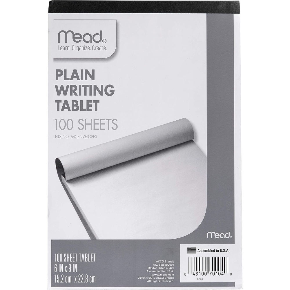 image:imageMead Writing Tablet 6 x 9 Paper Pad Plain Note Pad 100 Sheets 70104
