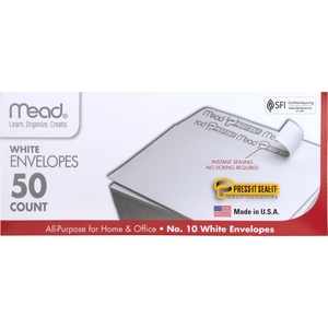 Mead #10 Envelopes, Press-It Seal-It, White, 50/Box (75024)(Non-Security)