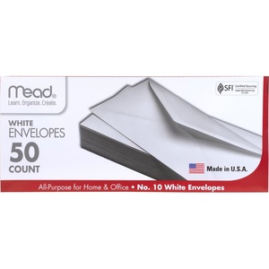 Mead #10 Envelopes, Press-It Seal-It, White, 50/Box (75024)(Plain)