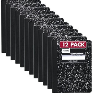 Mead Composition Notebook, Wide Ruled Paper, 7.5″ x 9.75″, 100 Sheets, Black Marble (09910)(Pack of 12)