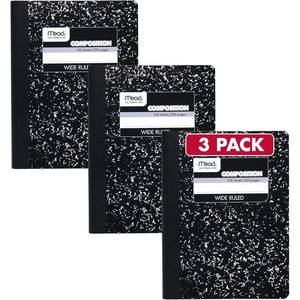 Mead Composition Notebook, Wide Ruled Paper, 7.5″ x 9.75″, 100 Sheets, Black Marble (09910)(Pack of 3)