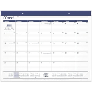 Mead Desk Calendar 2026-2027 Planning Pad, Academic 15-Month April-June, Monthly, 17.75″ x 11″ Compact, Ruled Daily Block (CAM82005)(21-3/4″W x 17″H)