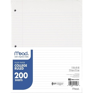 Mead Economical Filler Paper, College Ruled, 11 x 8-1/2, 200 Sheets(Pack of 1)