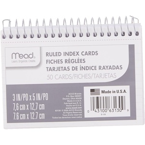 Mead Index Cards, 3″ x 5″, Ruled Front, Blank Back, 50 Cards, White (63130)(1 Count (Pack of 1))