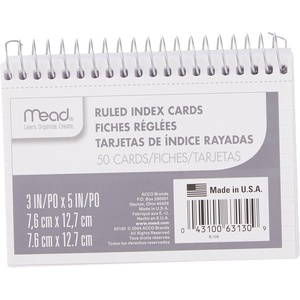 Mead Index Cards, 3″ x 5″, Ruled Front, Blank Back, 50 Cards, White (63130)(1 Count (Pack of 48))
