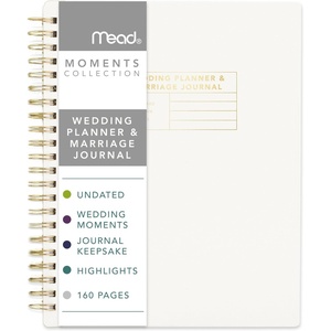 Mead Pet Planner Notebook, 6″ x 8.5″, 160 Pages, Vegan Leather, Flexible Cover, Mead Moments Collection, Blue/Gold (XC0070F)(Wedding & Marriage)