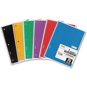 Mead Spiral Notebook, 1 Subject, College Ruled Paper, 7-1/2″ x 10-1/2″, 70 Sheets per Notebook, Colors Will Vary, 6 Pack (73065)(Pack of 6)