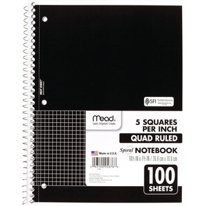 Mead Spiral Notebook, 1 Subject, Graph Ruled Paper, 7-1/2″ x 10-1/2″, 100 Sheets, Green (05676AC5)(Black)
