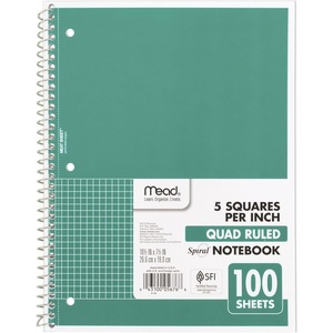 Mead Spiral Notebook, 1 Subject, Graph Ruled Paper, 7-1/2″ x 10-1/2″, 100 Sheets, Green (05676AC5)(Green)