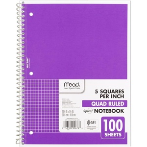 Mead Spiral Notebook, 1 Subject, Graph Ruled Paper, 7-1/2″ x 10-1/2″, 100 Sheets, Green (05676AC5)(Purple)