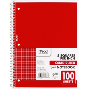 Mead Spiral Notebook, 1 Subject, Graph Ruled Paper, 7-1/2″ x 10-1/2″, 100 Sheets, Green (05676AC5)(Red)