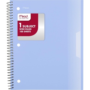 Mead Spiral Notebook, 1 Subject, Wide Ruled Paper, Plastic Cover, 8″ x 10-1/2″, 100 Sheets, Pastel Lilac (930092D)(Pastel Blue)