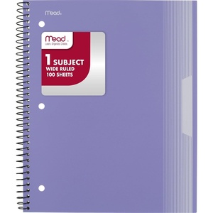 Mead Spiral Notebook, 1 Subject, Wide Ruled Paper, Plastic Cover, 8″ x 10-1/2″, 100 Sheets, Pastel Lilac (930092D)(Pastel Lilac)