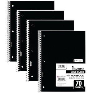 Mead Spiral Notebook, 4 Pack, 1 Subject, Wide Ruled Paper, 7-1/2″ x 10-1/2″, 70 Sheets per Notebook, Colors Will Vary (930200-ECM25)(Black)