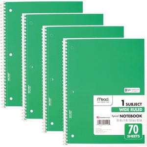 Mead Spiral Notebook, 4 Pack, 1 Subject, Wide Ruled Paper, 7-1/2″ x 10-1/2″, 70 Sheets per Notebook, Colors Will Vary (930200-ECM25)(Green)