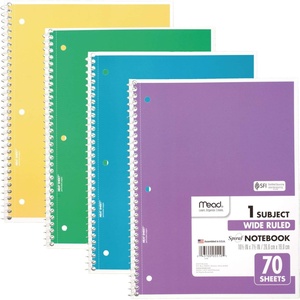 Mead Spiral Notebook, 4 Pack, 1 Subject, Wide Ruled Paper, 7-1/2″ x 10-1/2″, 70 Sheets per Notebook, Colors Will Vary (930200-ECM25)(Primary Colors)