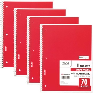 Mead Spiral Notebook, 4 Pack, 1 Subject, Wide Ruled Paper, 7-1/2″ x 10-1/2″, 70 Sheets per Notebook, Colors Will Vary (930200-ECM25)(Red)