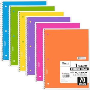 Mead Spiral Notebook, 6 Pack, 1 Subject, College Ruled Paper, 7-1/2″ x 10-1/2″, 70 Sheets per Notebook, Assorted Pastel Colors (830049)(Assorted Bright)