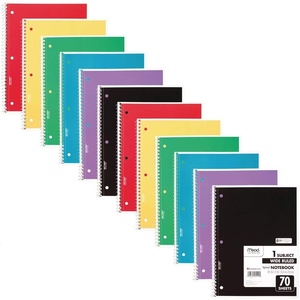 Mead Spiral Notebook, 6 Pack, 1 Subject, Wide Ruled Paper, 7-1/2″ x 10-1/2″, 70 Sheets per Notebook, Colors Will Vary (930201-ECM25)(Pack of 12)