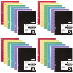 Mead Spiral Notebook, 6 Pack, 1 Subject, Wide Ruled Paper, 7-1/2″ x 10-1/2″, 70 Sheets per Notebook, Colors Will Vary (930201-ECM25)(Pack of 24)
