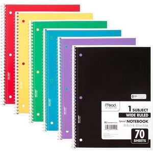 Mead Spiral Notebook, 6 Pack, 1 Subject, Wide Ruled Paper, 7-1/2″ x 10-1/2″, 70 Sheets per Notebook, Colors Will Vary (930201-ECM25)(Pack of 6)