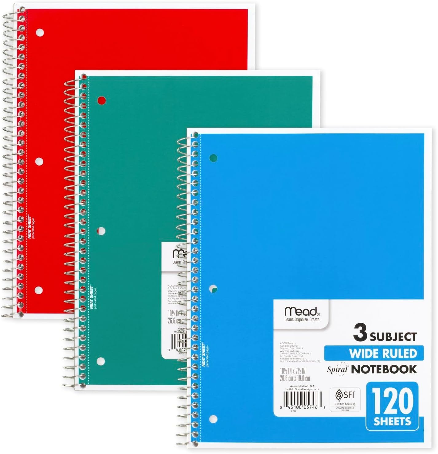 image:imageMead Spiral Notebook 5 Subject Wide Ruled Paper 712x 1012 180 Sheets Color Will Vary 93020525Pack of 1