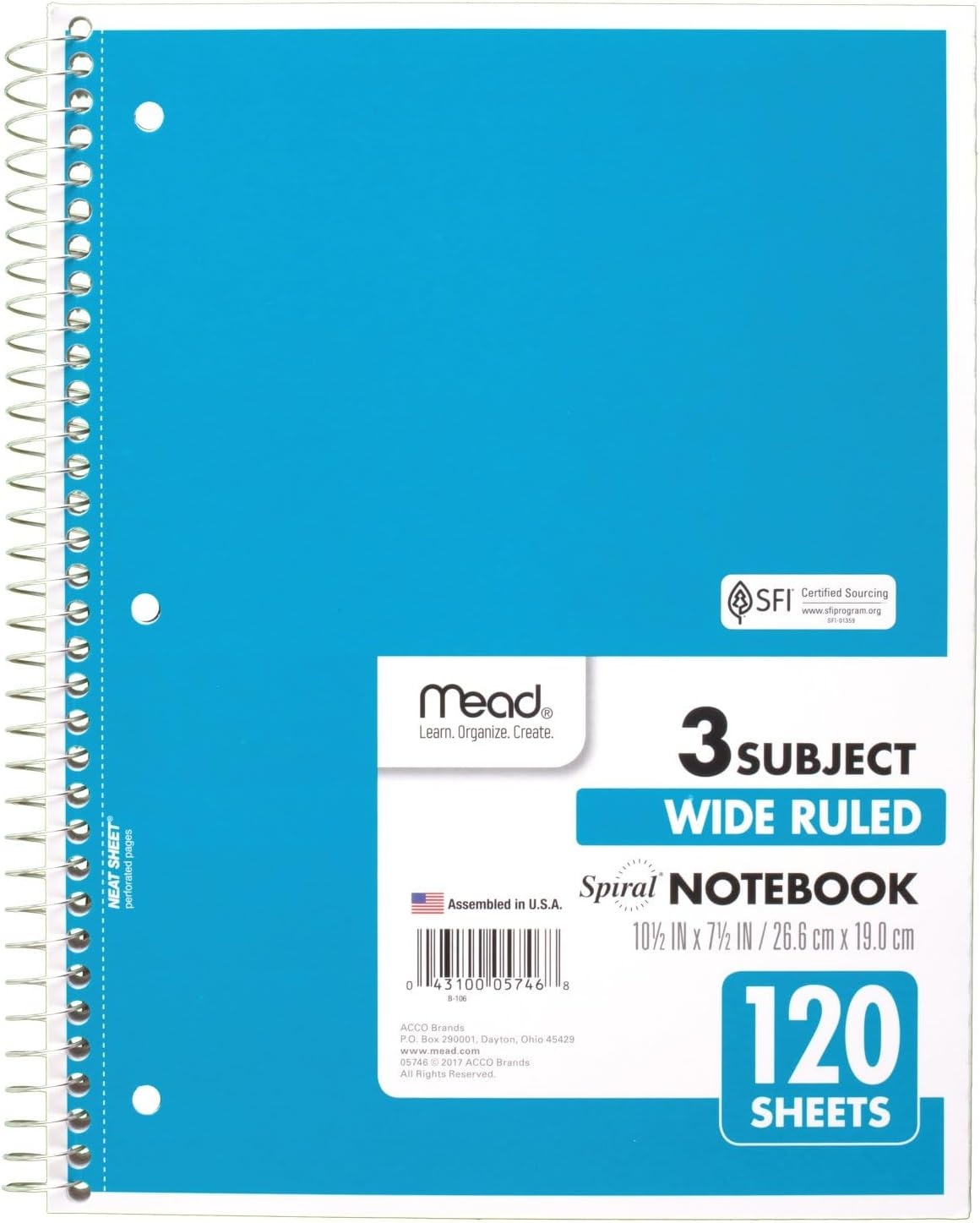 image:imageMead Spiral Notebook 5 Subject Wide Ruled Paper 712x 1012 180 Sheets Color Will Vary 93020525Pack of 1