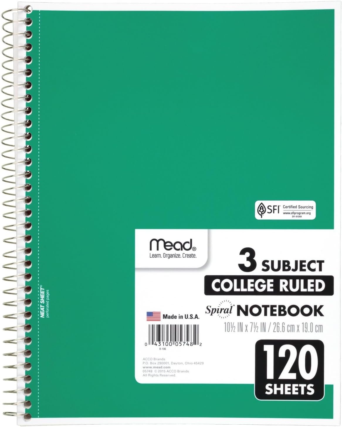 image:imageMead Spiral Notebook 5 Subject Wide Ruled Paper 712x 1012 180 Sheets Color Will Vary 93020525Pack of 1