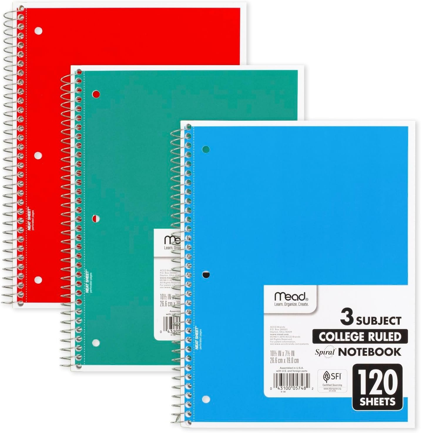 image:imageMead Spiral Notebook 5 Subject Wide Ruled Paper 712x 1012 180 Sheets Color Will Vary 93020525Pack of 1