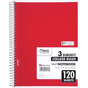 Mead Spiral Notebook, 5 Subject, Wide Ruled Paper, 7-1/2″x 10-1/2″, 180 Sheets, Color Will Vary (930205-25)(Pack of 1)