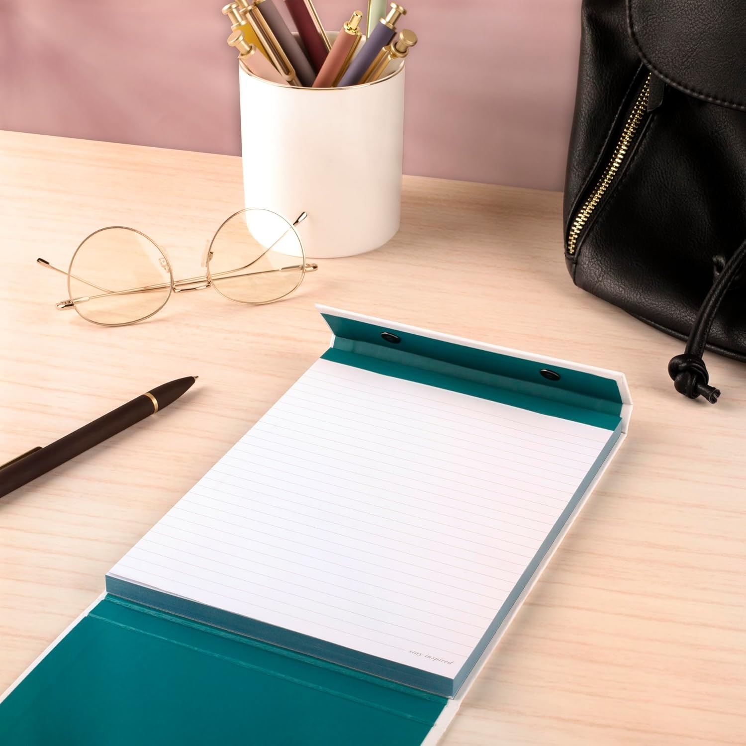 image:imageMead Notepad 6 x 8 Flip Journal Ruled Paper 80 Sheets Magnetic Closure Hardcover West Village White WV0052F