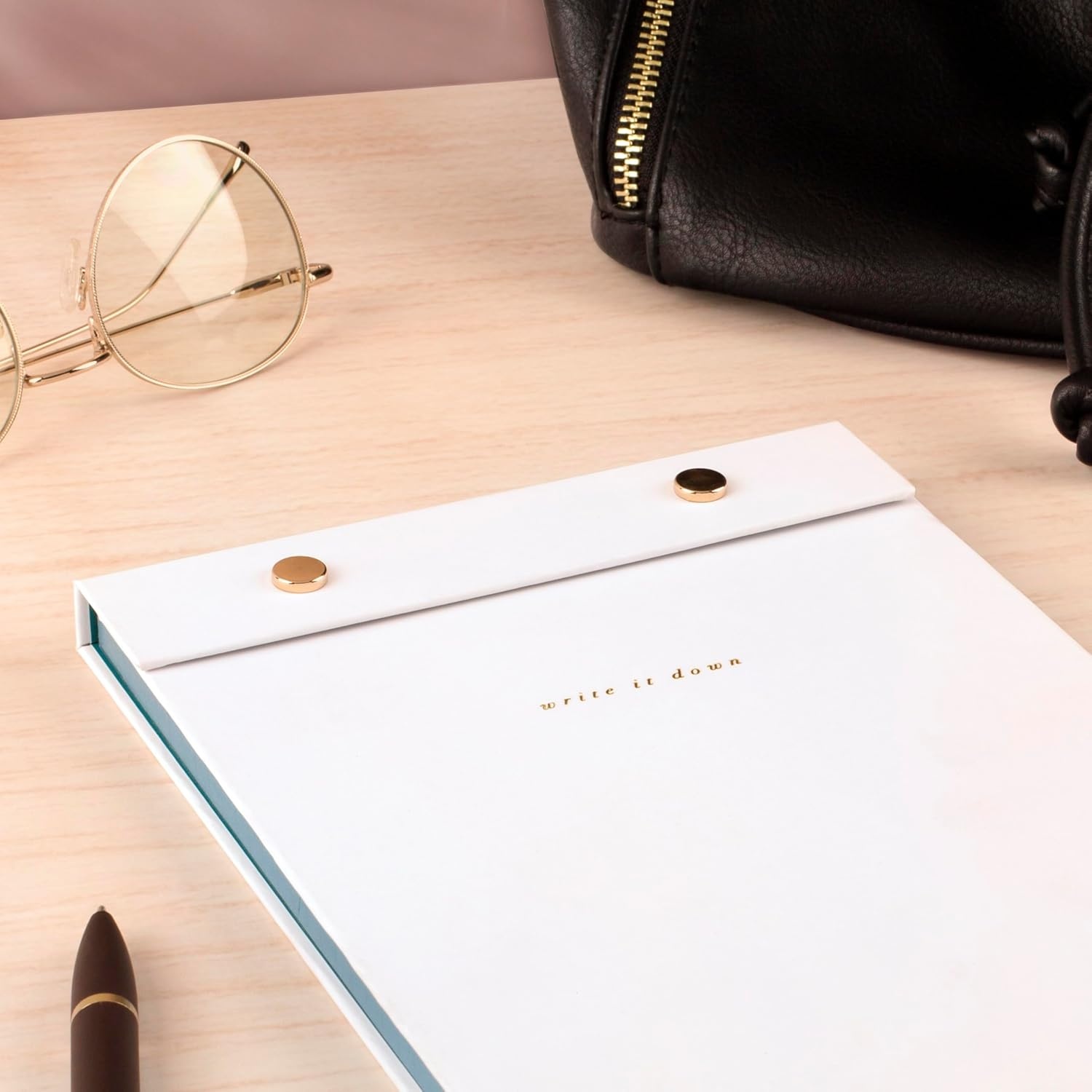 image:imageMead Notepad 6 x 8 Flip Journal Ruled Paper 80 Sheets Magnetic Closure Hardcover West Village White WV0052F